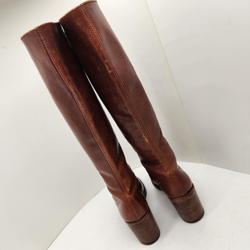 Vintage Thom McAn boots women 6.5 brown leather lace up knee high heel Made USA - Picture 10 of 16